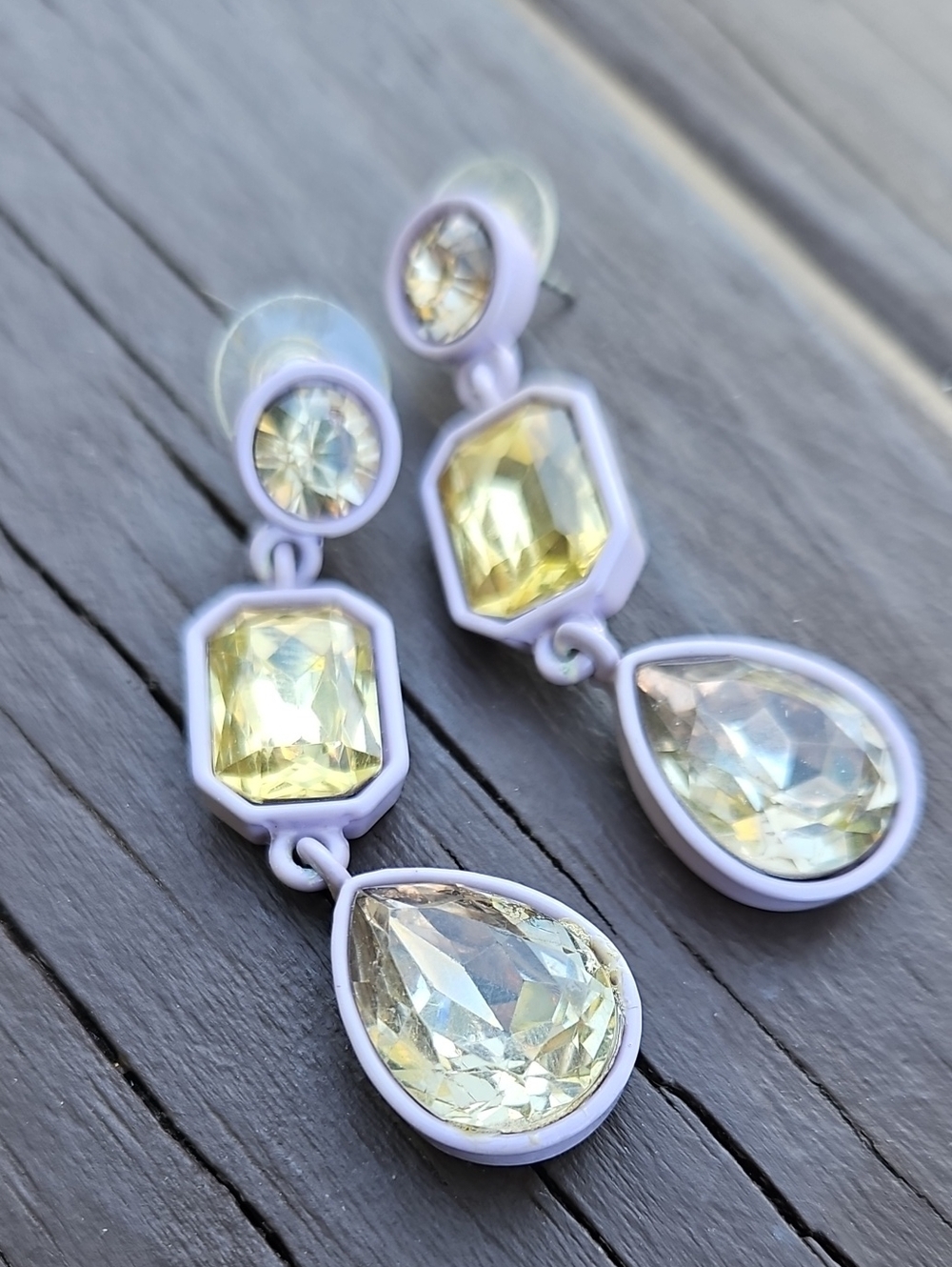 J. Crew BRULEE Lilac and Yellow Crystal Drop Earrings - Women Jewelry